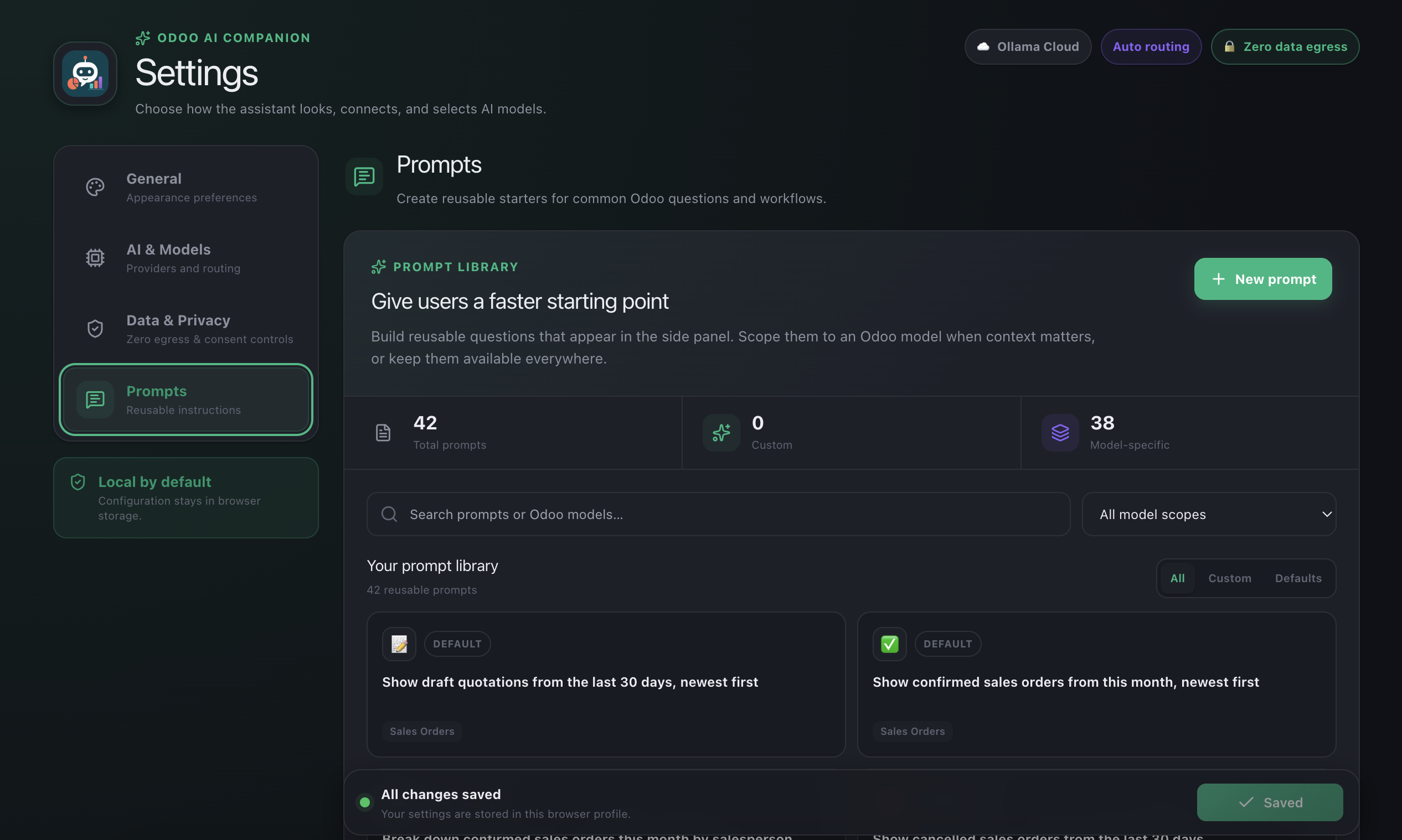 Prompt Library for searching and creating reusable Odoo prompts